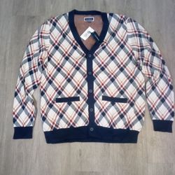Men's Plaid Long-sleeve Cardigan Button Up Sweater Size L (New)