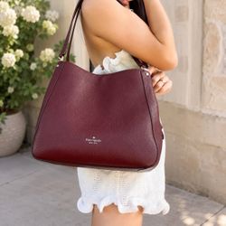 Kate Spade New York Leila Triple Compartment Shoulder Bag Tote - Cherrywood Pebbled Leather
