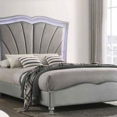 Brand New Grey Velvet Bed with LED Lighting