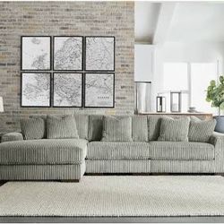 Brand New Ashley Lindyn Fog Modular Corduroy Sectional 