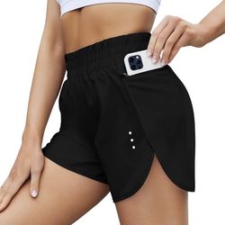 Women 2 in 1 Running Shorts Lightweight Quick-Dry High Waisted Workout Sport Layer Active Shorts with Zipper Pockets 3"