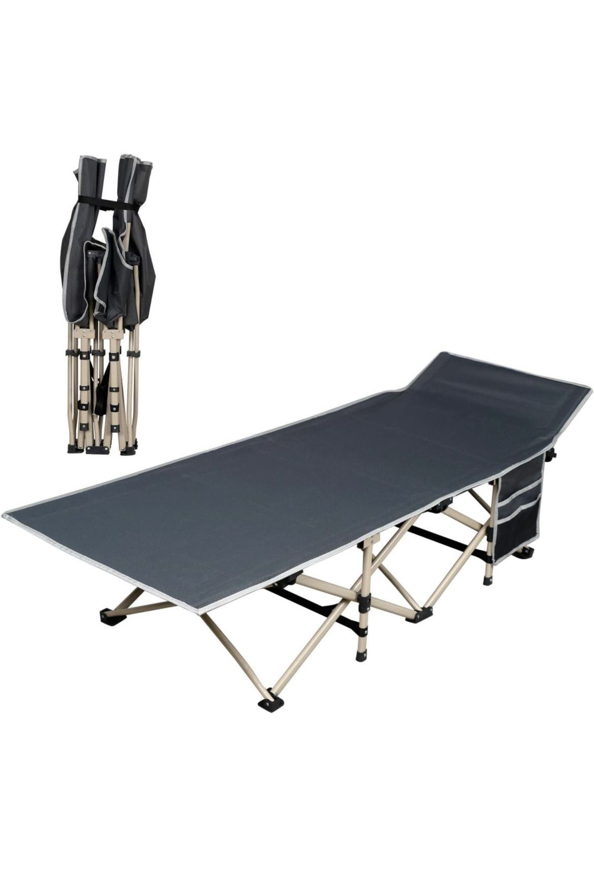 Outdoor Folding Camping Cot, Comfortable Portable Camping Bed Single Person Sleeping Cot Sunbathing Lounger Bed w/Storage Bags & Carry Bag for Camping