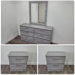 Dresser Whit Mirror And 2 Nightstands - Cómoda Con espejo Y 2 Mesitas De Noche 