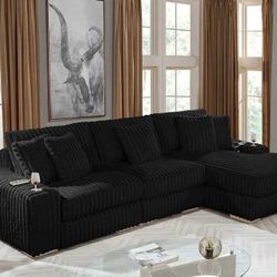 Black Sofa Sectional With Plush Seating