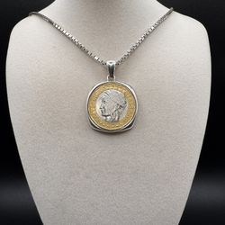 Milor Sterling Silver 1998 Italiana Republica 1000 Lire Coin Pendant Necklace