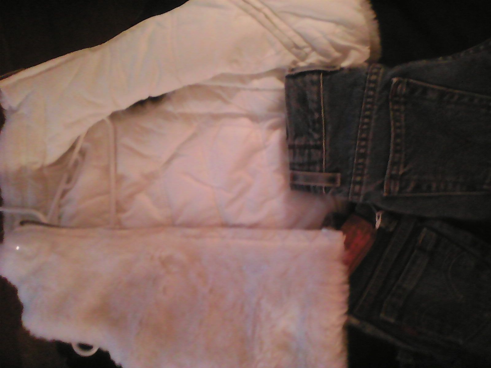 White faux fur reversible vest with pockets + 2 pair size toddler 4 Levis 1slim & 1with adjustable waist like new