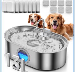 3.4Gal Dog Water Fountain for Large Dogs, 13L Stainless Steel Large Pet Fountain with Deeper & Wider Drinking Area, Automatic Dog Water Bowl Dispenser