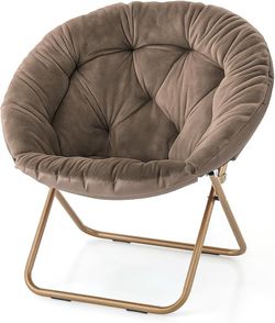 V145 $35  Saucer Chair for Adults, Comfy Living Room Lounge Chair for Bedroom Corner, Dorm, Apartment, Faux Fur Fluffy Circle Accent Seat with Thick P