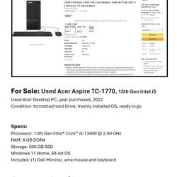 Used Desktop Computer & Monitor