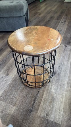 Real wood and wire storage side table