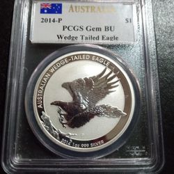 2014-P PCGS GEM BU Wedge Tailed Eagle Silver $1- John Mercanti Hand Signed 