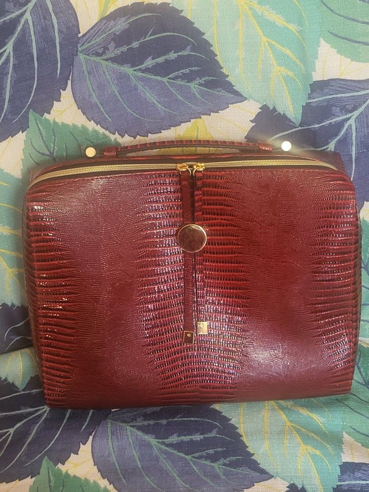 Estee Lauder Large Red Cosmetic Makeup Brief Case/Bag