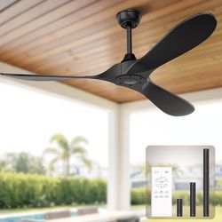 Black Outdoor Ceiling Fan, 52 in Ceiling Fans No Light with Remote Control, 3 Blades, 6 Speed Reversible DC Motor Modern for Patios, Living Room, Bedr