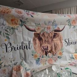 Highland Cow Bridal shower photo backdrop