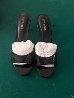Steve Madden Black Patent Heeled Slide Sandals