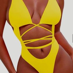 Women's One Piece Cut Out Criss Cross High Waisted 