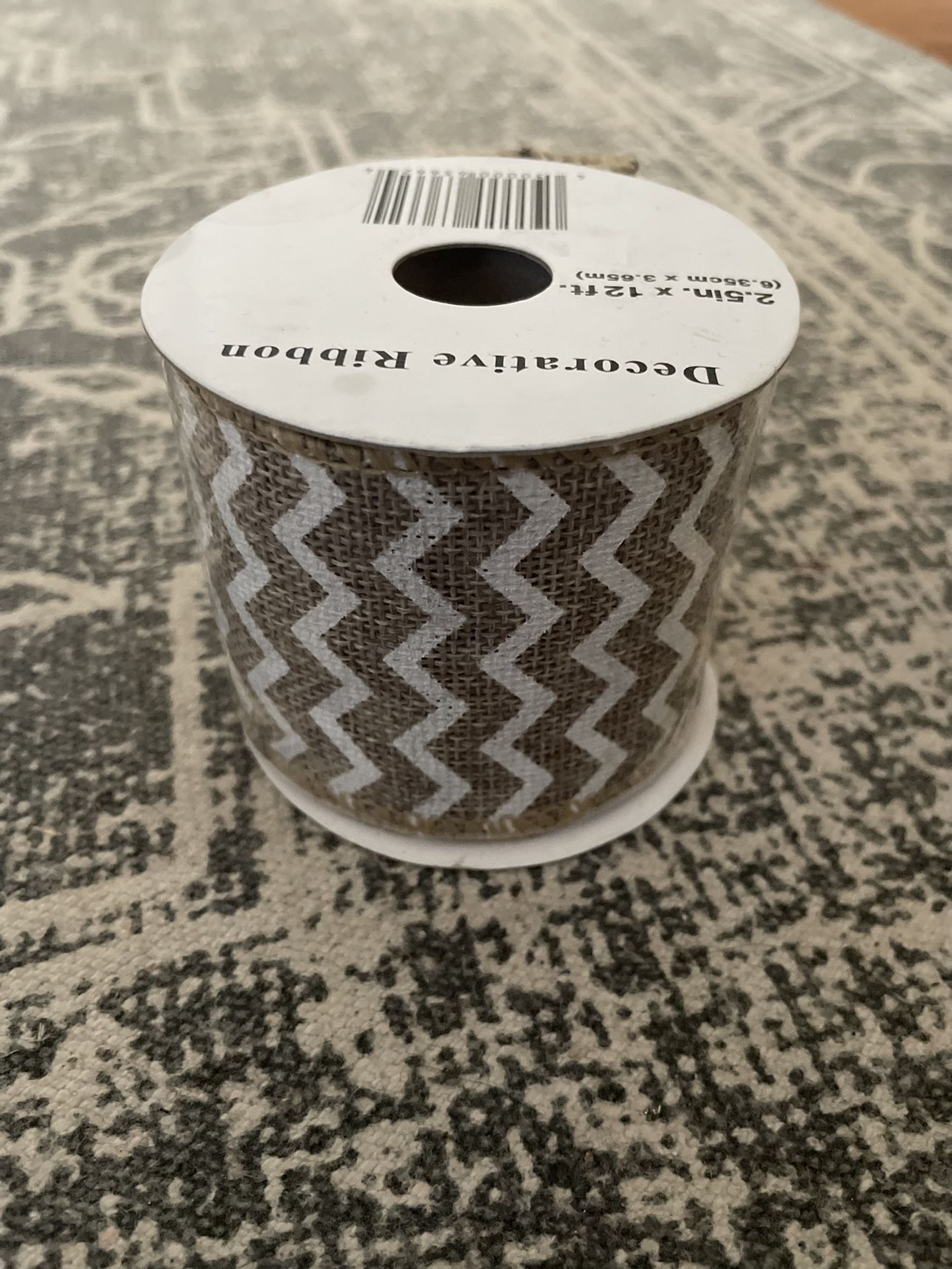 Chevron Ribbon Burlap White & Tan 2.5” ~12’