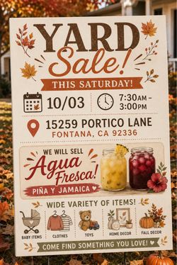 Yard Sale - October 3 @ 7:30AM