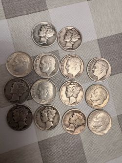 Lot of 13 U.S. 90% Silver Dimes – Mercury & Roosevelt – 1940s–1964 – 1.17 oz ASW