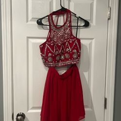 B. Darlin Juniors' Red Embellished Halter Dress- Homecoming