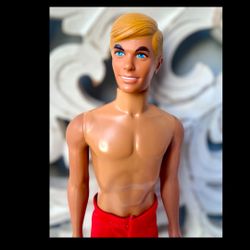 1971 Vintage Barbie Malibu Ken Doll 12" Blonde Hair Red Trunks Mattel