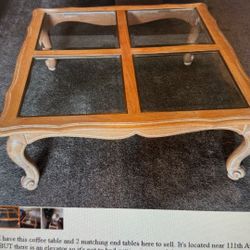 Coffee Table And 2 End Tables White Washed Oak W Glass. ESTATE SALE