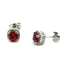 Woman’s Ladies 10k White Gold Diamond And Lab Created Ruby Stud Earrings GP3122989