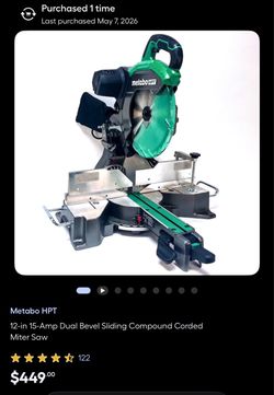 Metabo HPT 12 Inch Dual Bevel Sliding Miter Saw