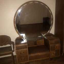 Very Rare Rustic Vintage Antique Armoire And Vanity Set 