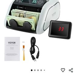 VEVOR Money Counter Machine, Bill Counter with UV/MG/IR/DD/DBL/HLF/CHN Counterfeit Detection, Counting/Value Count/Add/Batch Modes, USD/EUR Money Coun