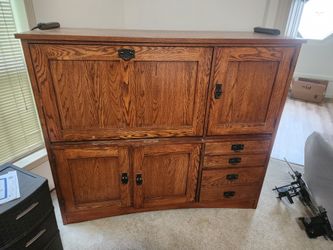 ANTIQUE SOLID WOOD HUTCH WITH FOLD OUT SECRETARY STATION - FREE!!