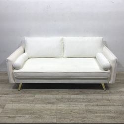 Modway Revive Sofa in White Velvet on Gold Iron Legs 
