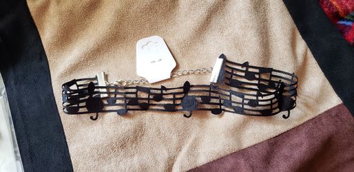 Music Note in Staff Black Choker Necklace