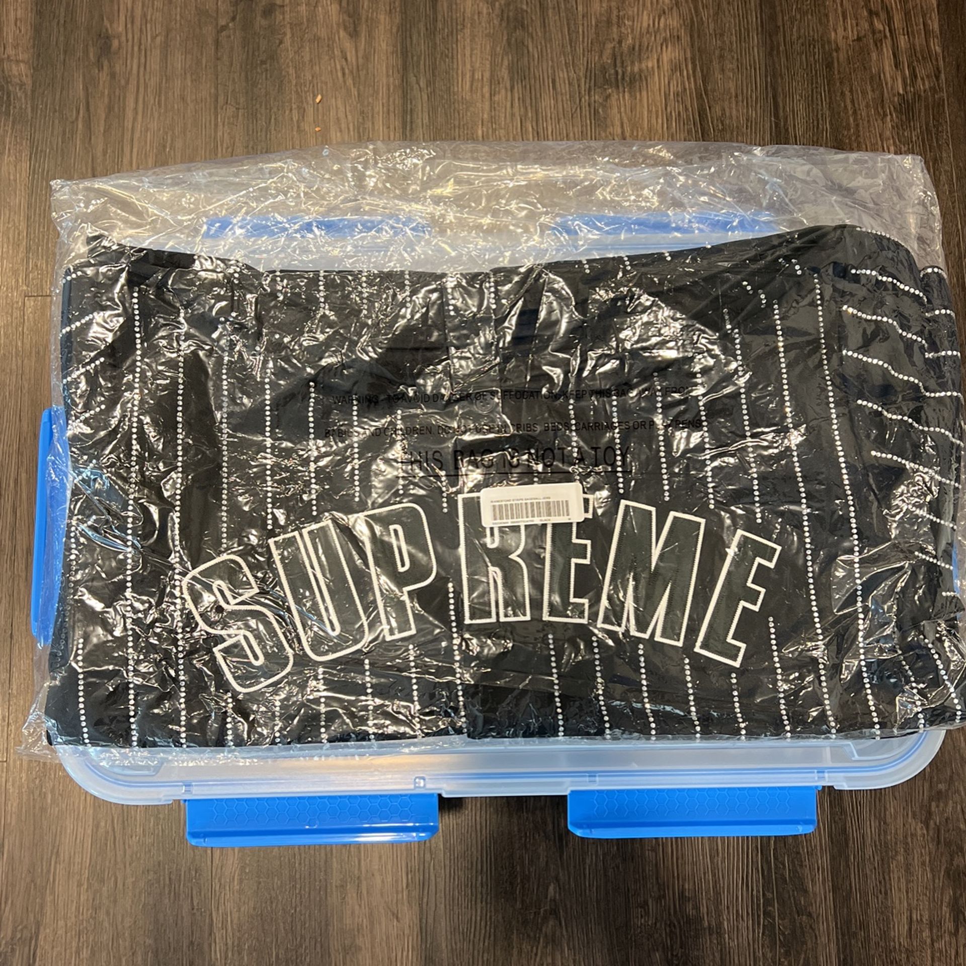 Supreme Rhinestone Stripe Baseball Jersey Black