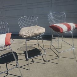 3  Bar Stools Silver Heavy Duty Chairs 