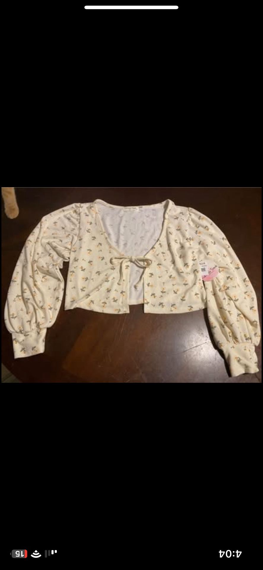Cottage core white top with puffy sleeves and a bow size large