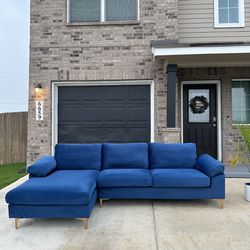 Modern Blue Velvet Sectional Sofa 
