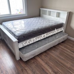 White Full Bed With Pullout Mattress 