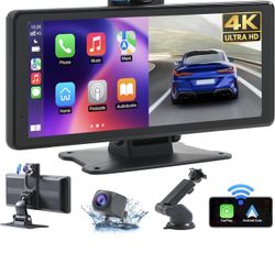 Estéreo de coche inalámbrico Carplay con pantalla de 4K, cámara de tablero portátil de 8.1" con pantalla táctil 2K y cámara de respaldo de 1080P, nave
