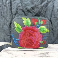 Authentic Mexican embroidered Zip-Around Coin Pouch Wallet