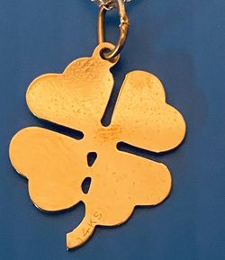 14k Yellow Gold 4 Leaf Heart Clover Pendant Necklace 2g