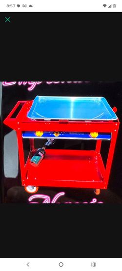 Red Metal Cart with Gas Burner and Griddle