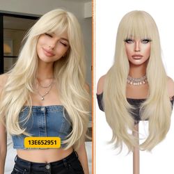 26" Blonde Wavy Synthetic Wig Heat Resistant Fiber Long Layered #13E652951