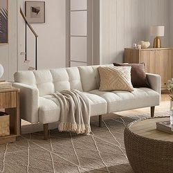 mopio Aaron 76.8" Couch, Small Futon Sofa Bed, Sleeper, Loveseat, Mid Century Modern Futon Couch, S