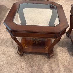 Set of 2 Vintage Glass-Top End Tables