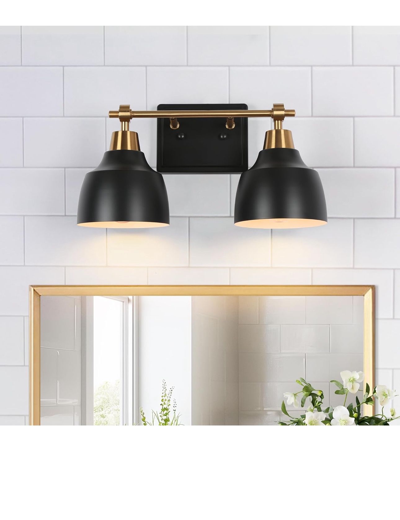 Bathroom Wall Light Fixtures, 2-Light Black Gold Vanity Light, Modern Farmhouse Wall Lamp Over Mirror for Hallway, Bedroom, Kitchen, and Living Room