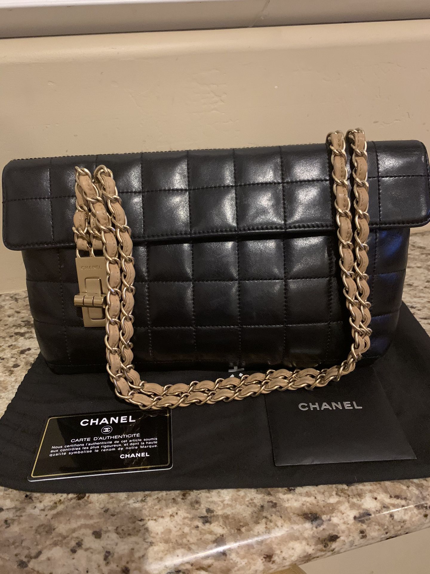 AUTHENTIC Chanel chocolate bar black lambskin shoulder bag