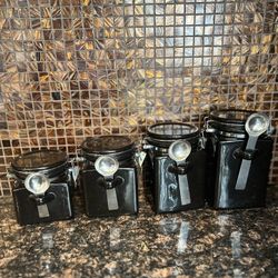 Porcelain Jars - 4 Set (air-tight)- Black