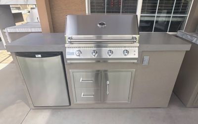 Kokomo Grills Outdoor Kitchen BBQ Island – 4 Burner Grill, Fridge & Storage, Stainless Steel 🌱