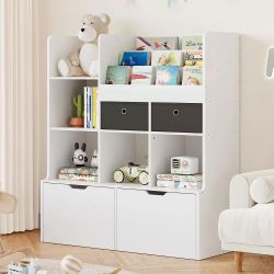 Bookshelf 47.8in Toy Storage Organizer with Drawers white 